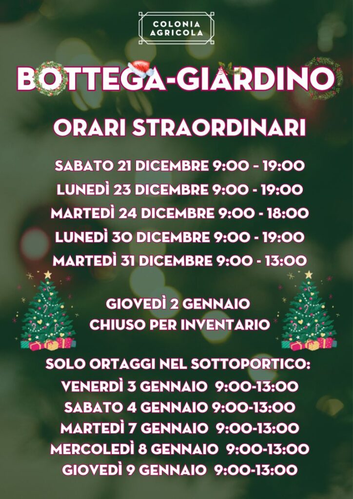 Orari Bottega Giardino dicembre 2024